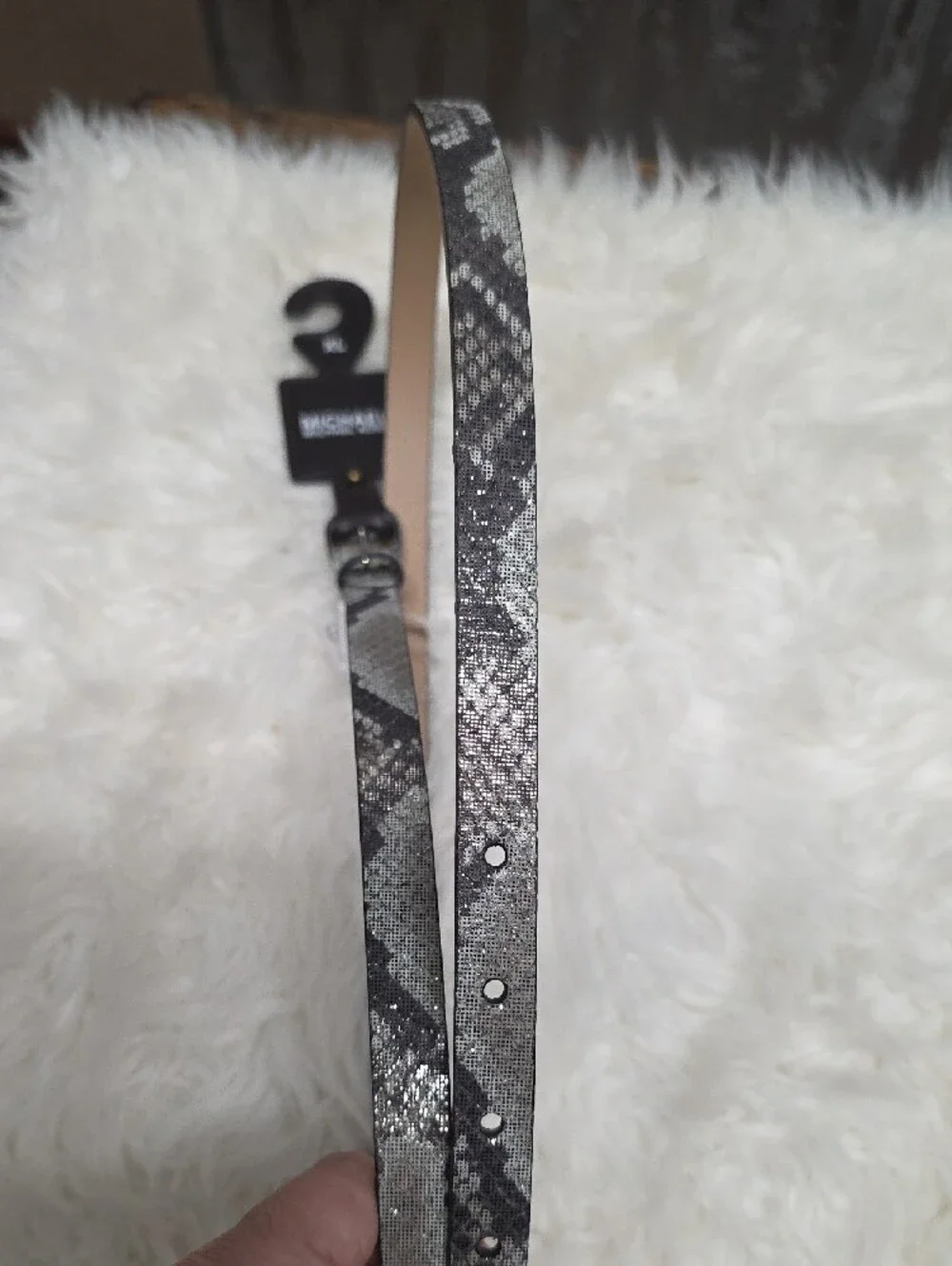 Michael Kors Men's Black and Silver Signature Pattern Belt